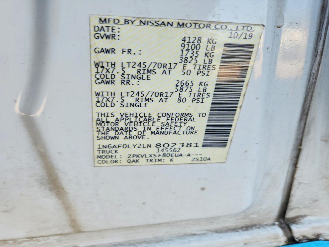 2020 Nissan NV 2500 Utility / Service Van