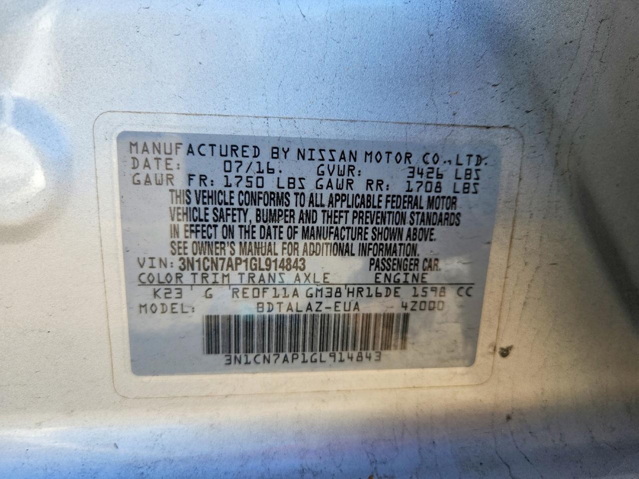 2016 Nissan Versa s