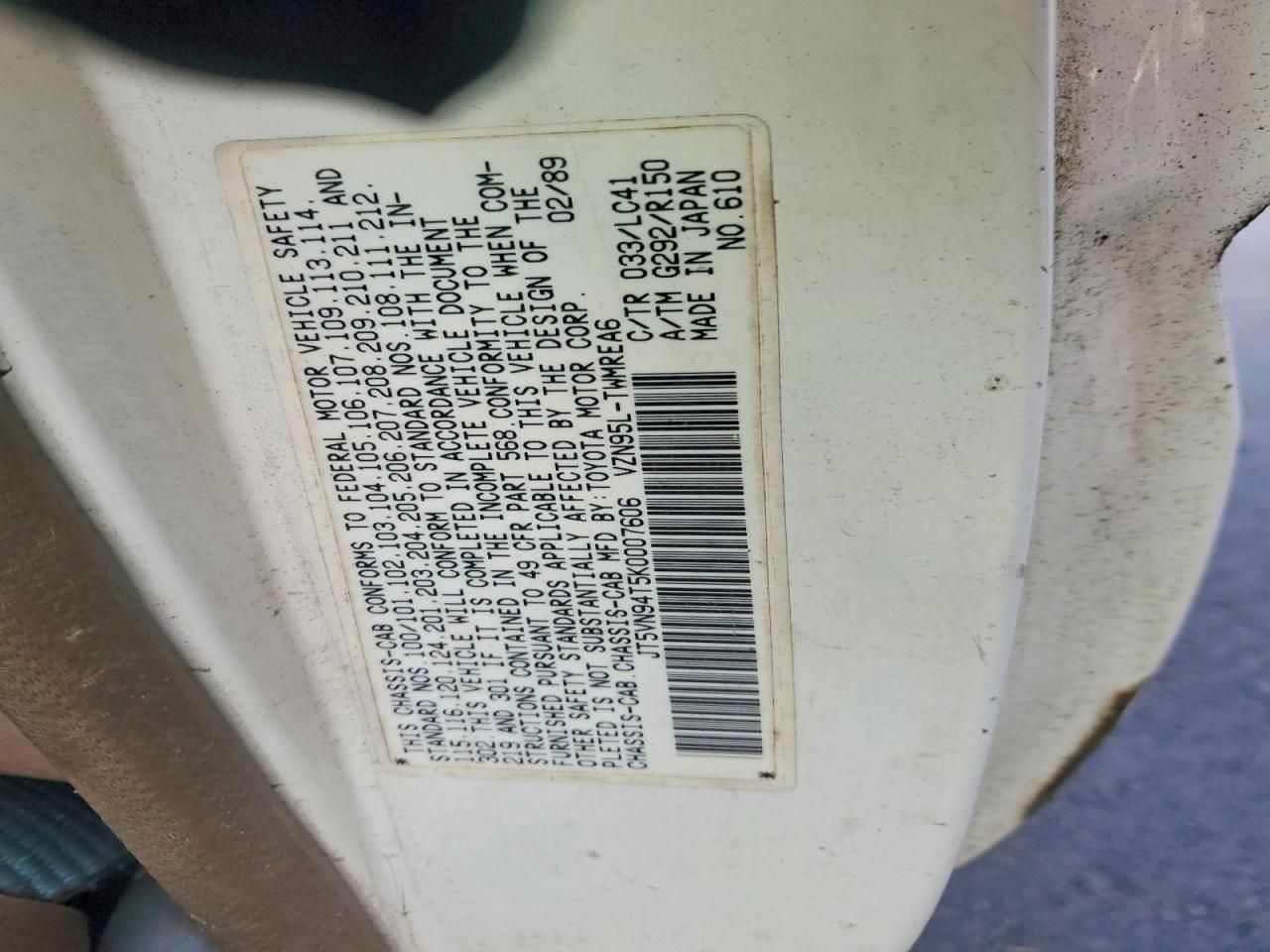 1989 Toyota Pickup Cab Chassis Super Long Wheelbase