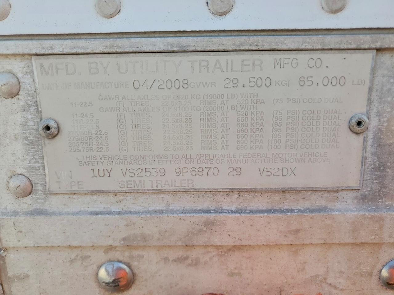 2009 Utility VS2DX DRY Van Trailer