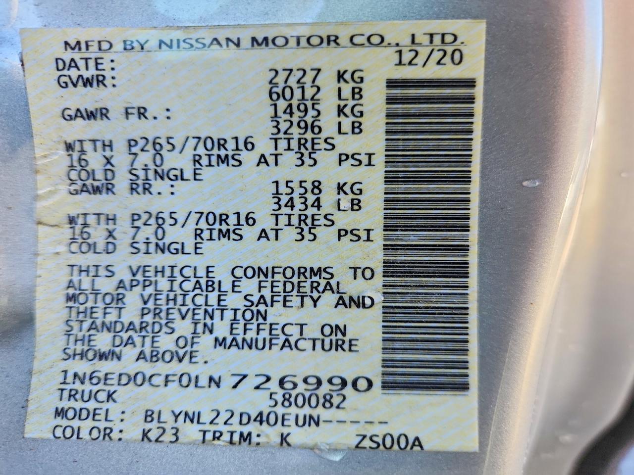 2020 Nissan Frontier sv