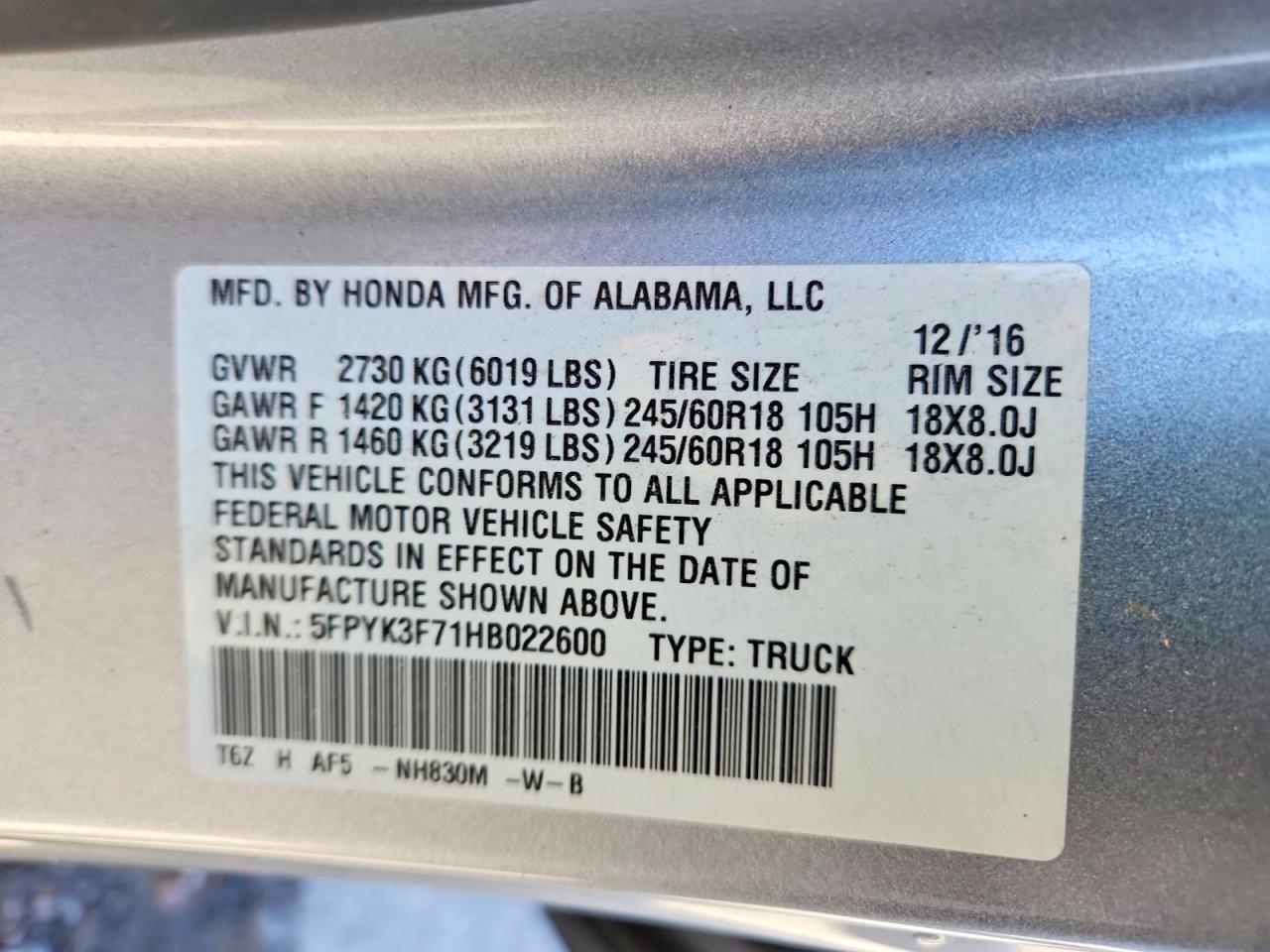 2017 Honda Ridgeline RTL