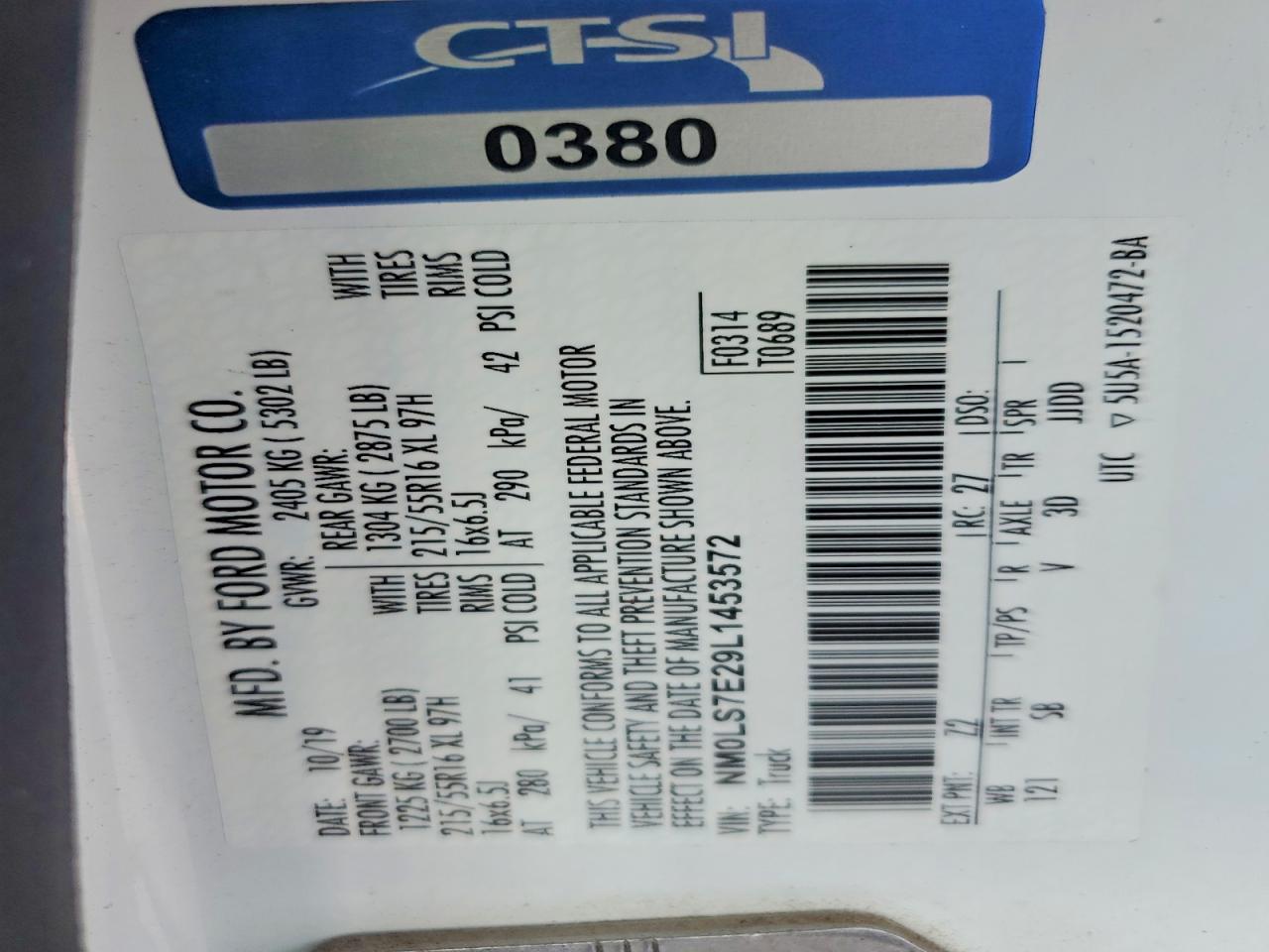 2020 Ford Transit Connect Utility / Service Van