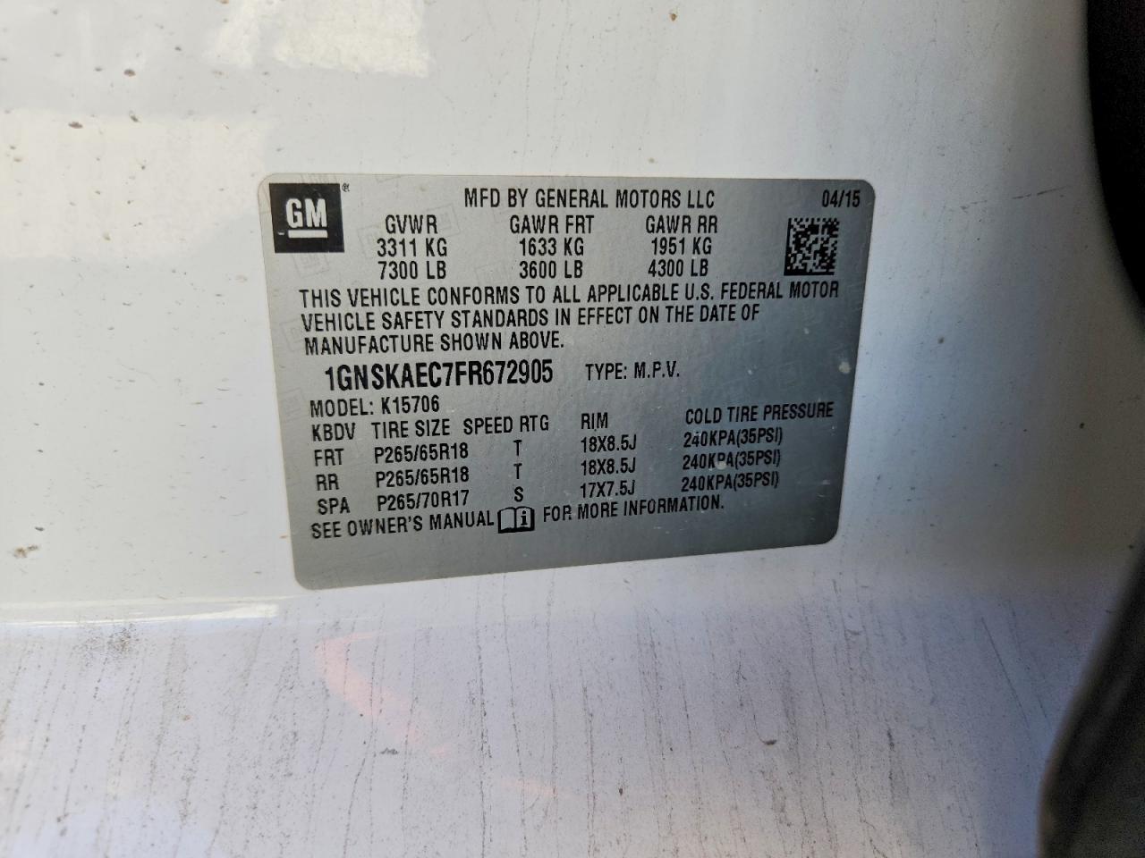 2015 Chevrolet Tahoe K1500 ls