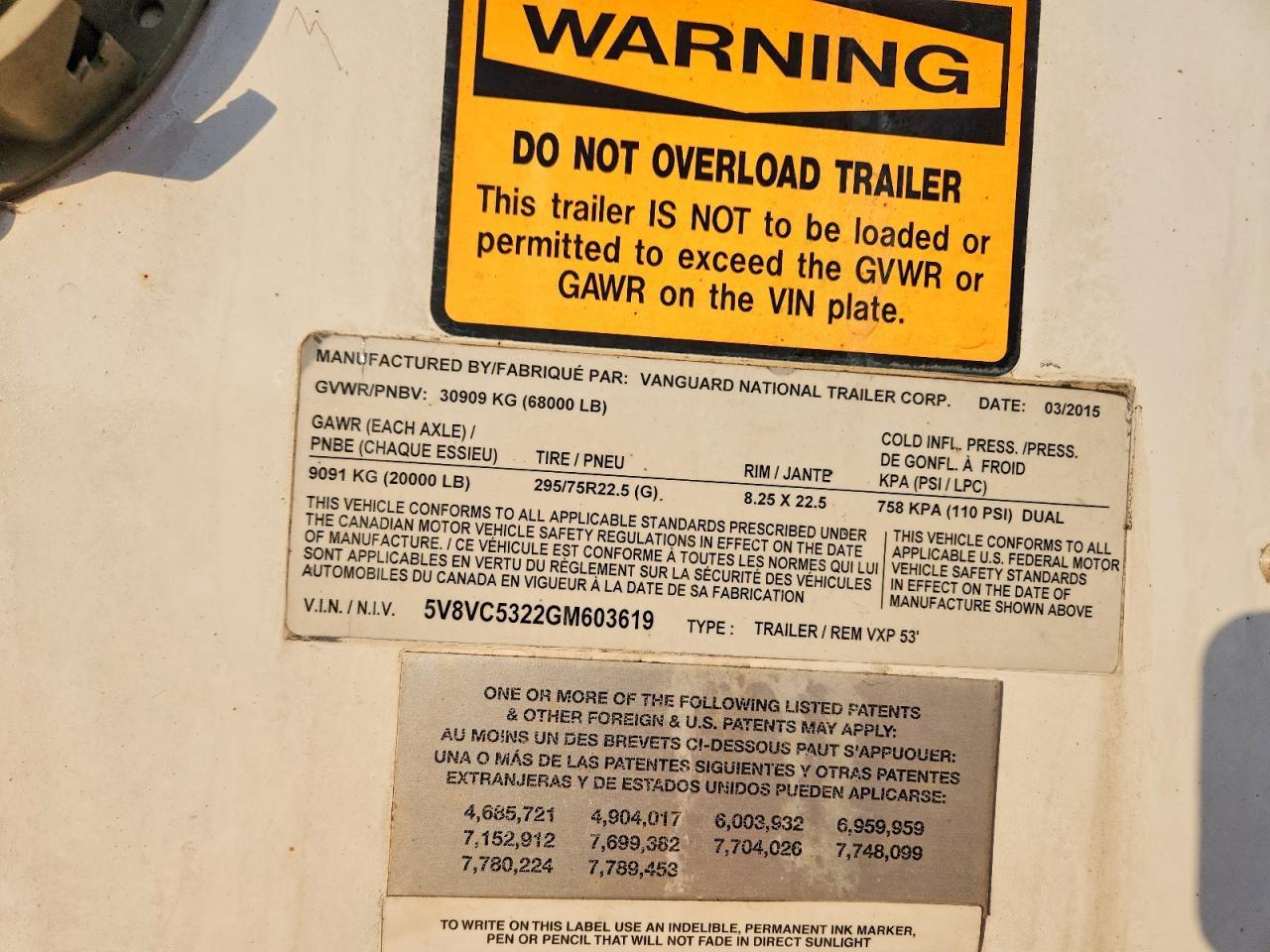 2016 Vanguard 2016 Vanguard DRY Van Trailer