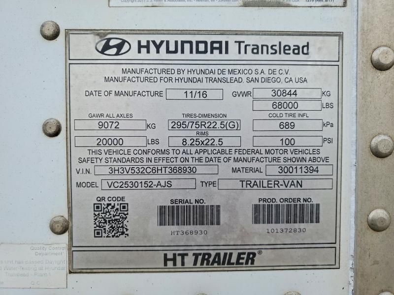 2017 Hyundai Trailers 3H3-DRY Van Trailer