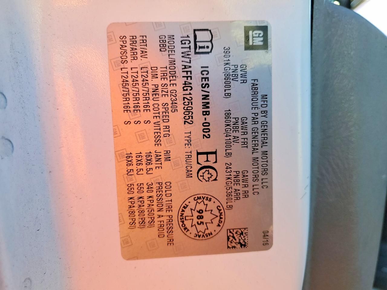 2016 GMC Savana G2500