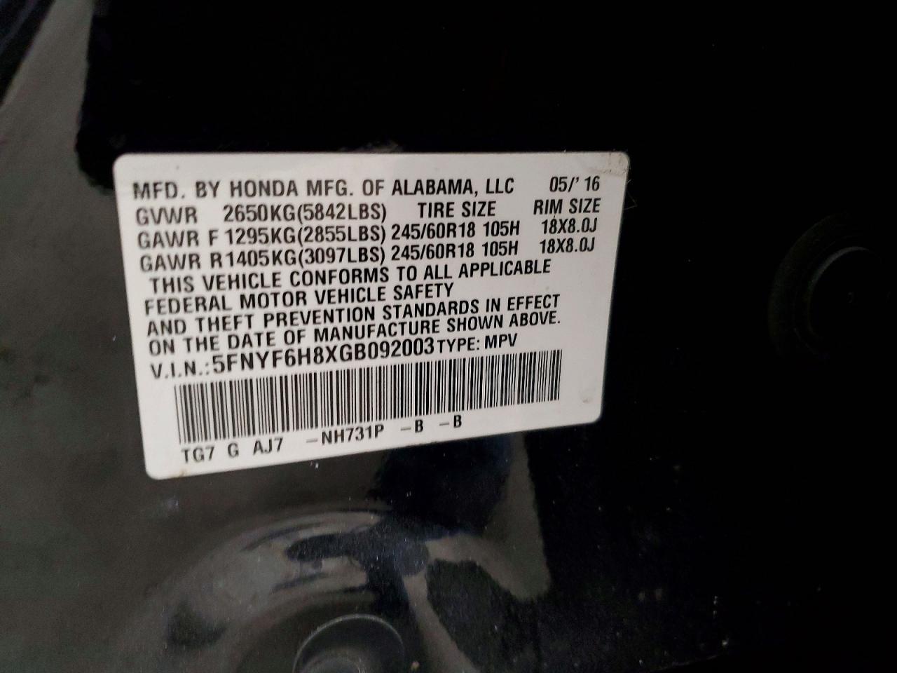 2016 Honda Pilot exl