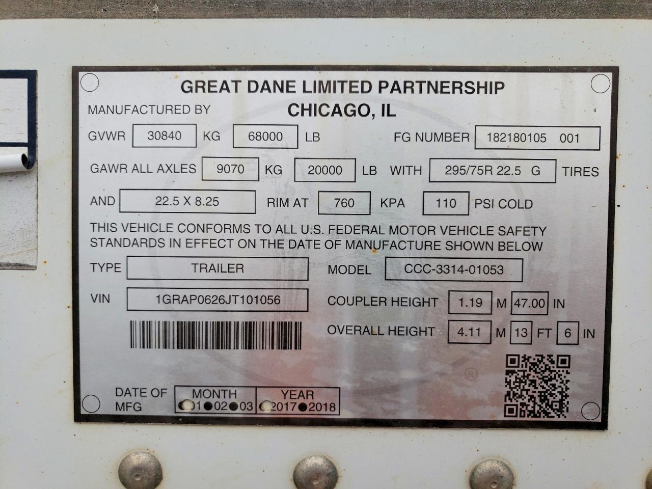 1988 Great Dane 1988 Great Dane CCC-3314-01053 DRY Van Trailer