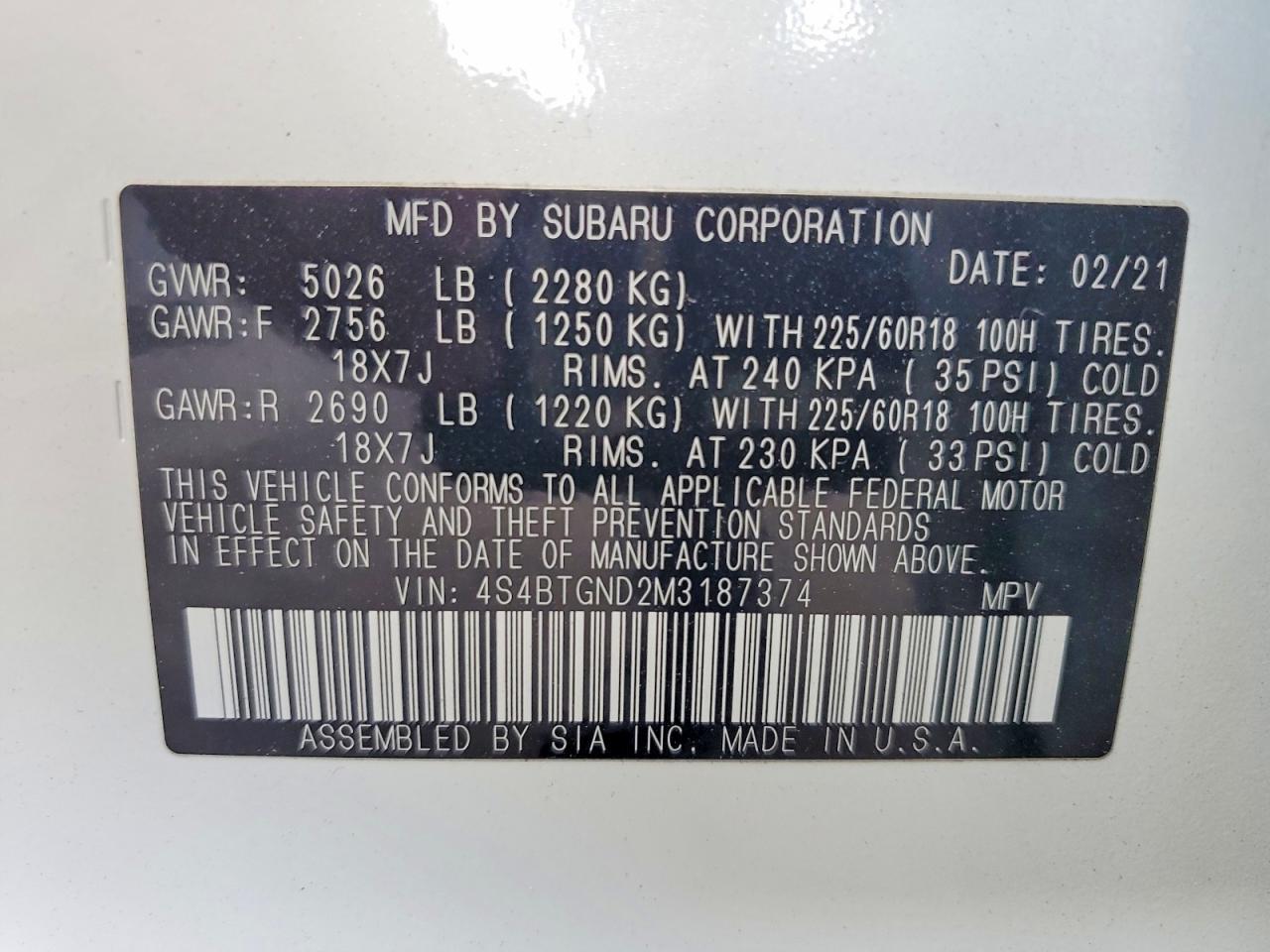 2021 Subaru Outback Limited xt