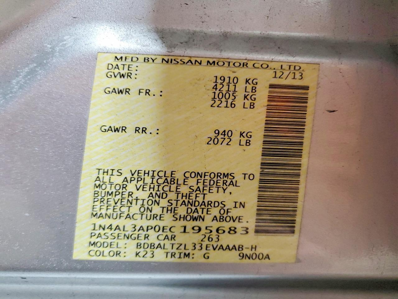 2014 Nissan Altima 2.5 sv