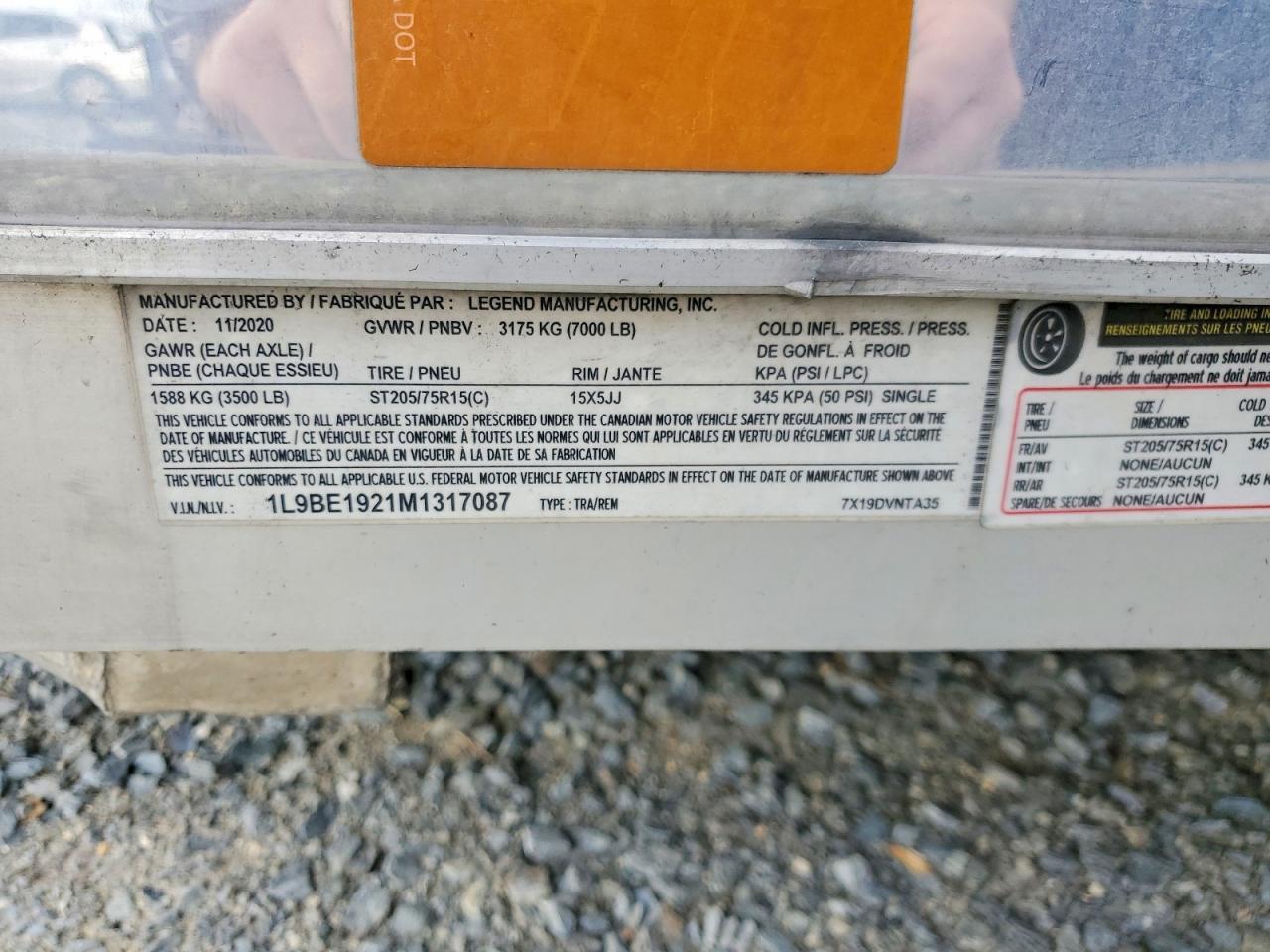 2021 Legend Trailer 2021 Legend Manufacturing 7X19DVNTA35 Enclosed Car