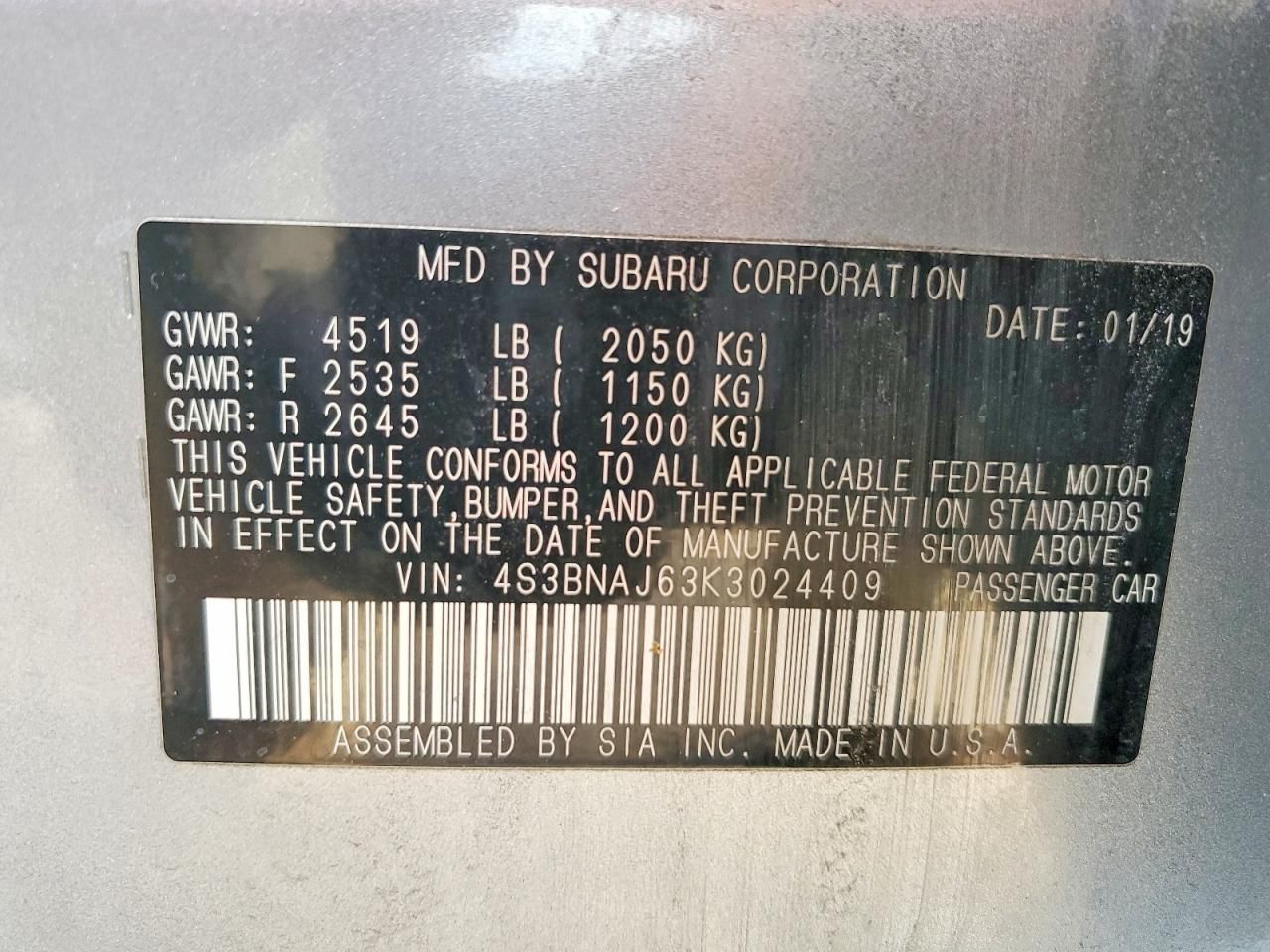 2019 Subaru Legacy 2.5i Limited