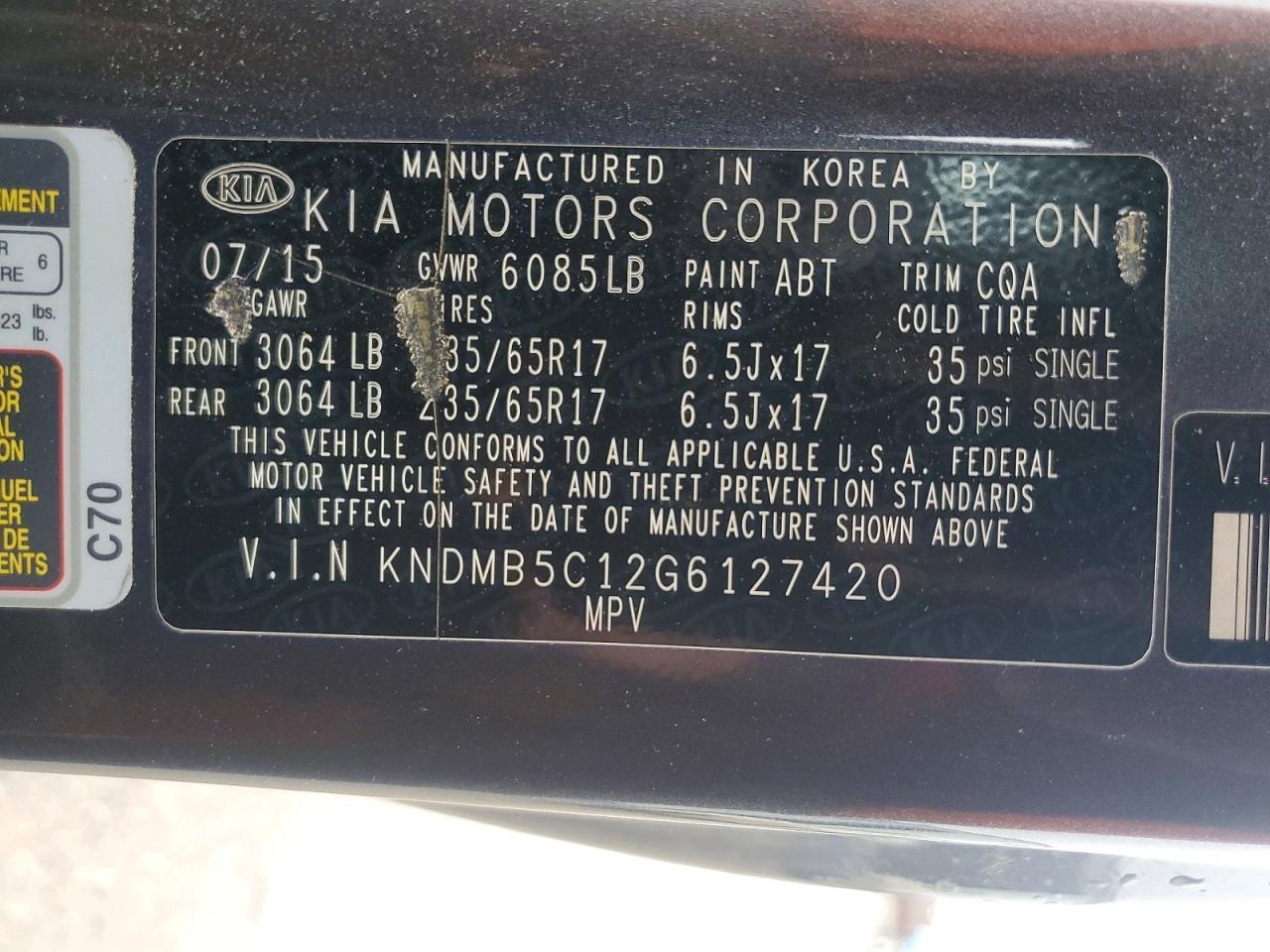 2016 KIA Sedona lx