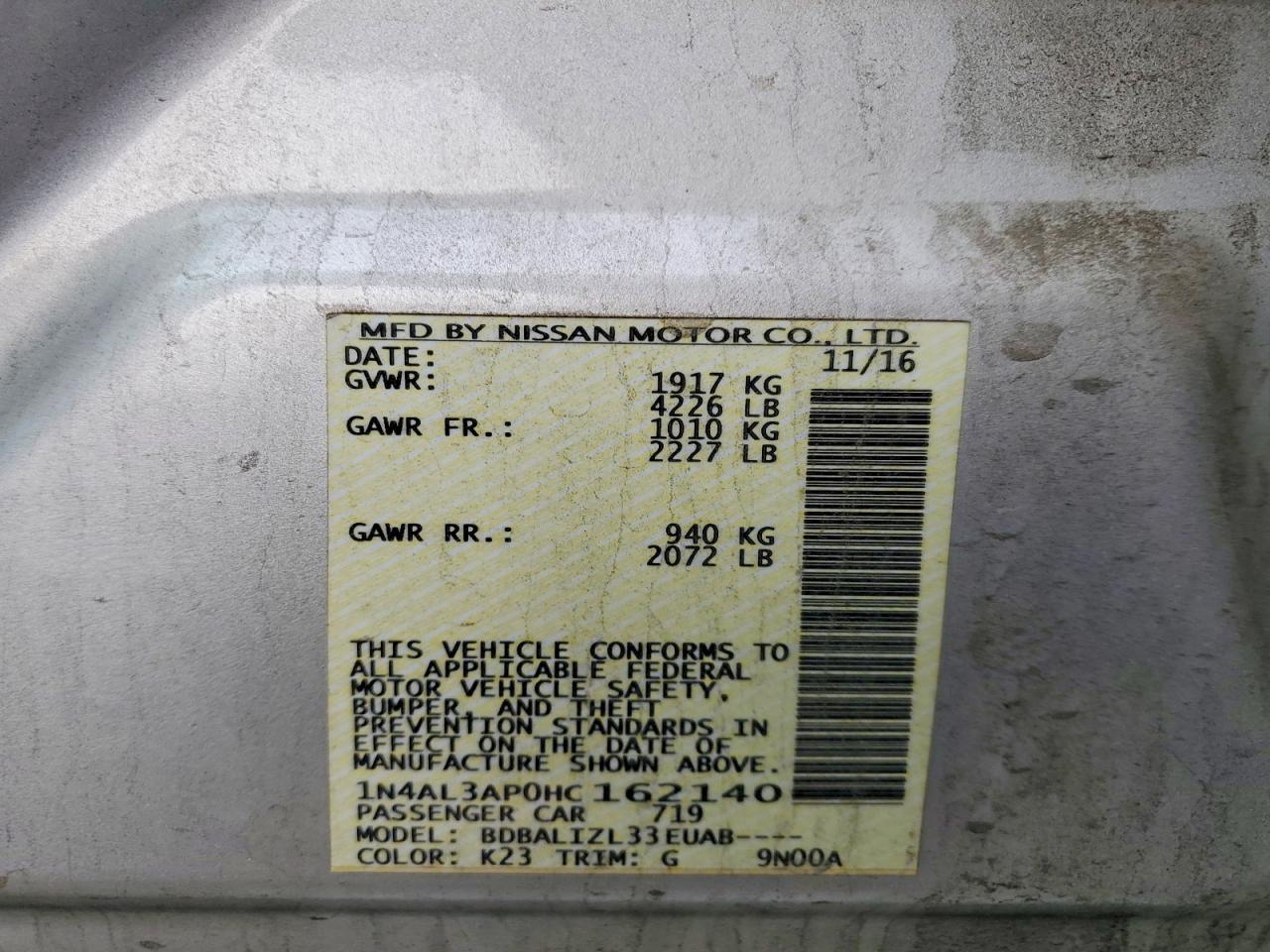 2017 Niss Altima 2.5 sv