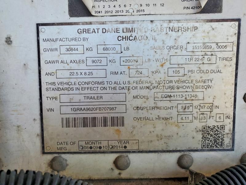 2015 Great Dane ECM-1113-11348 Refrigerated Van Trailer