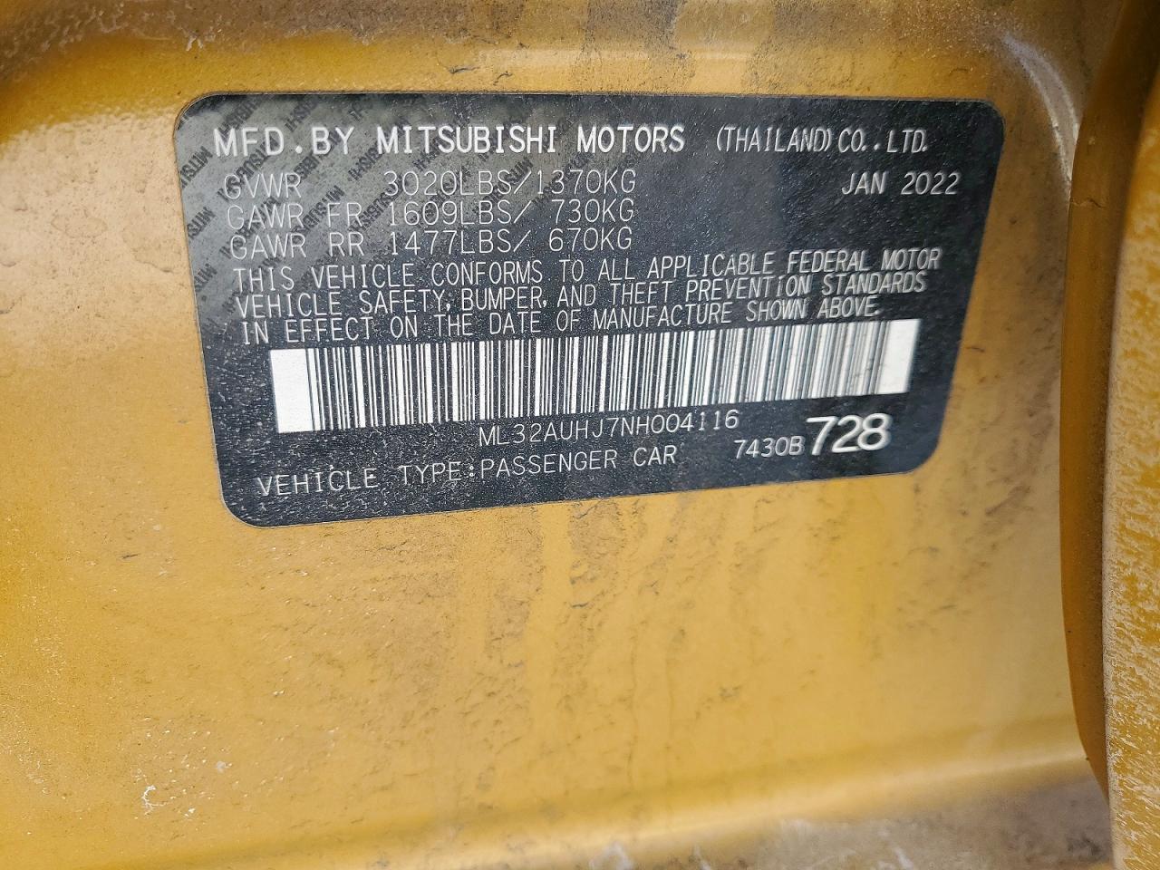 2022 Mitsubishi Mirage es