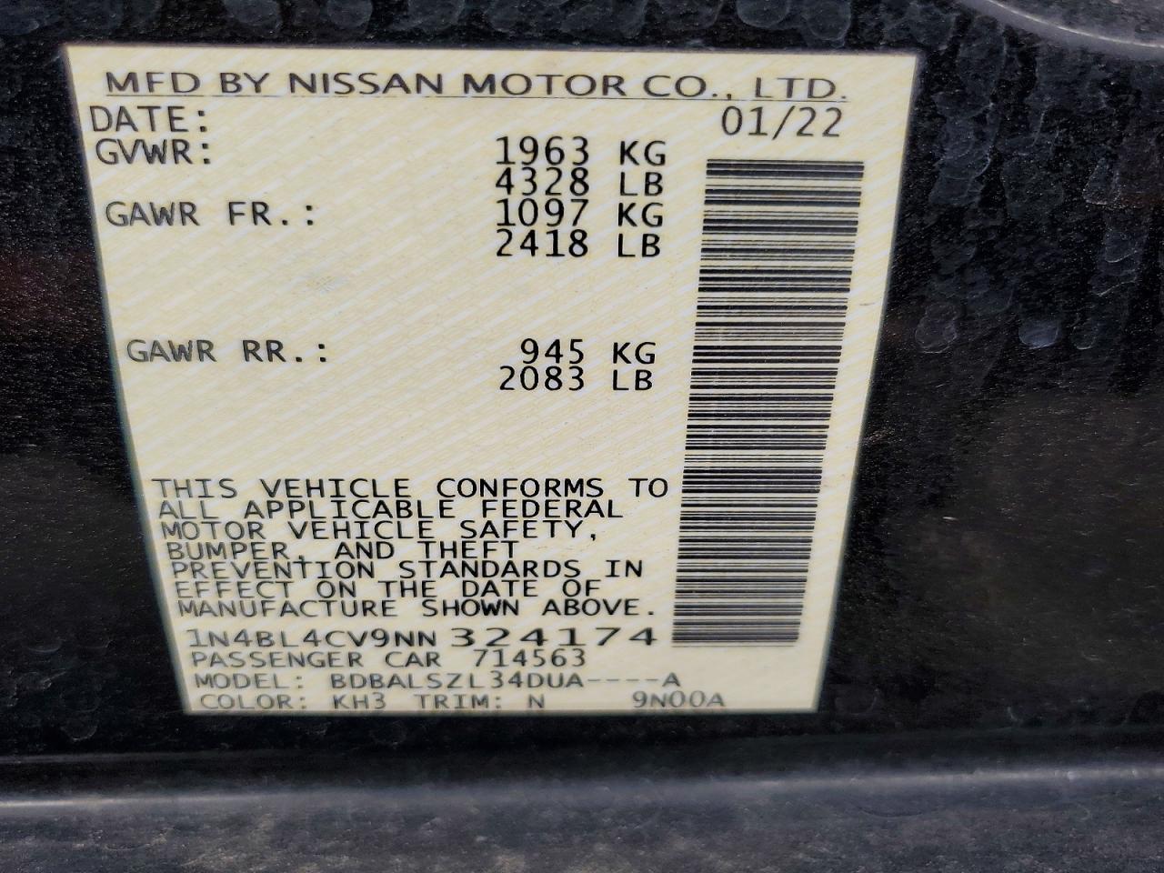 2022 Niss Altima 2.5 sr
