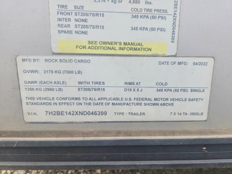 2022 Rock Solid Carg O 7X14TA Enclosed Cargo Trailer
