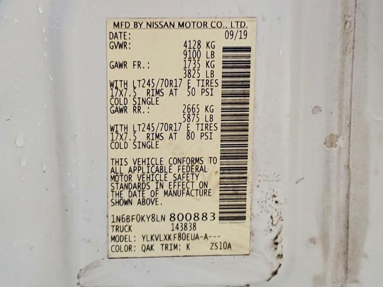 2020 Nissan NV 2500 Utility / Service Van