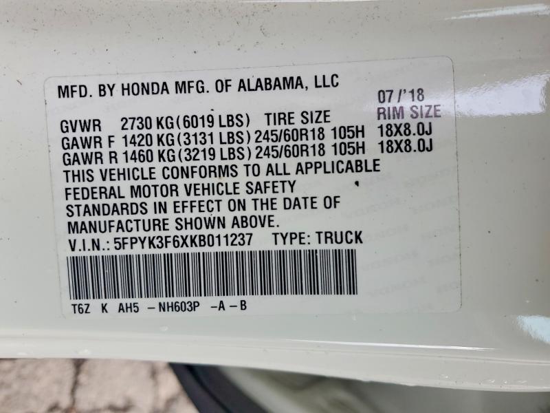 2019 Honda Ridgeline rtl