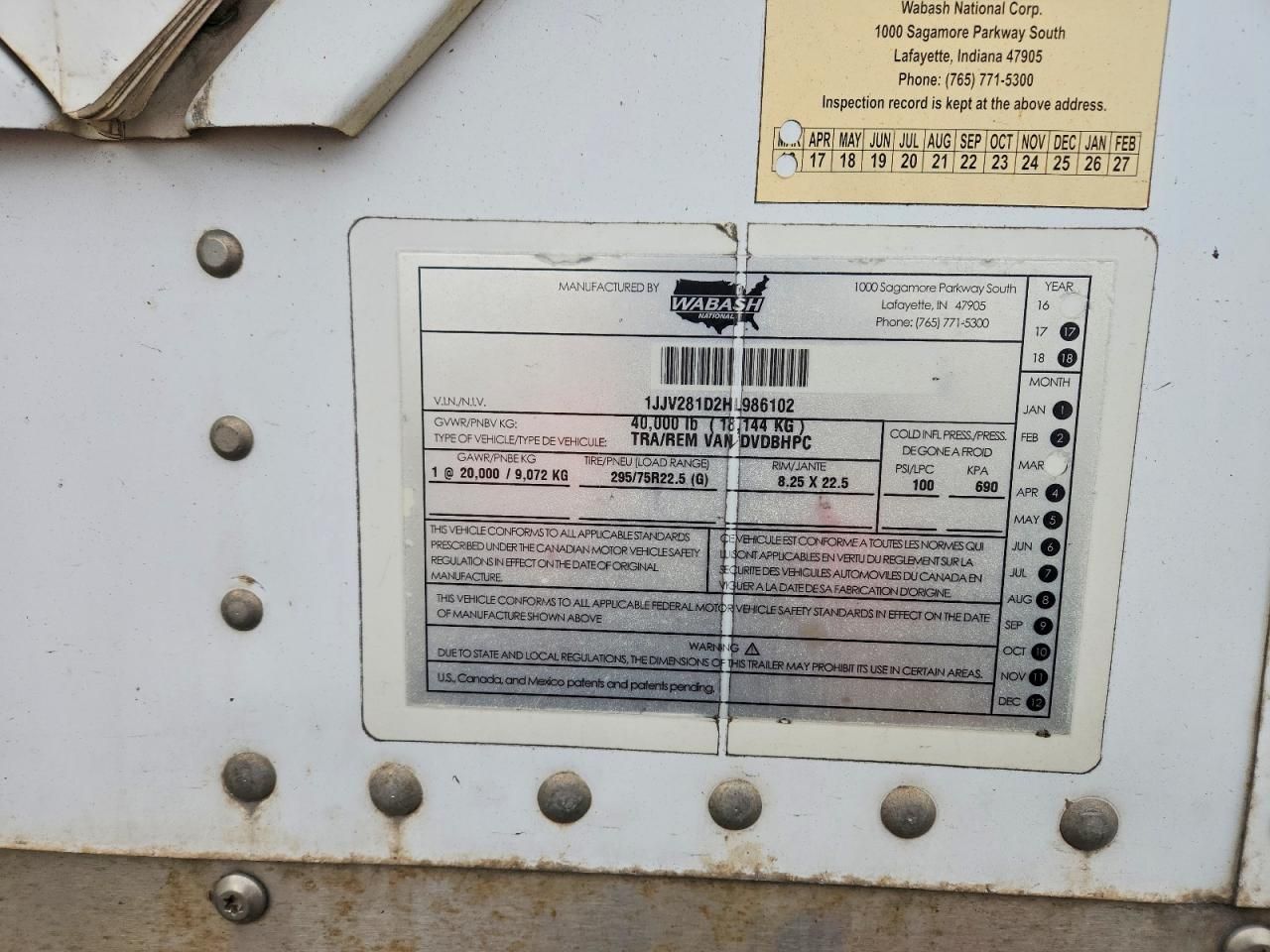 2017 Wabash 53'TRAILER