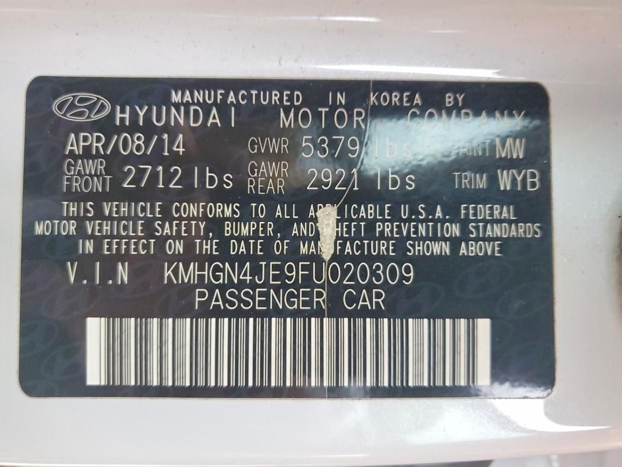 2015 Hyundai Genesis 3.8l