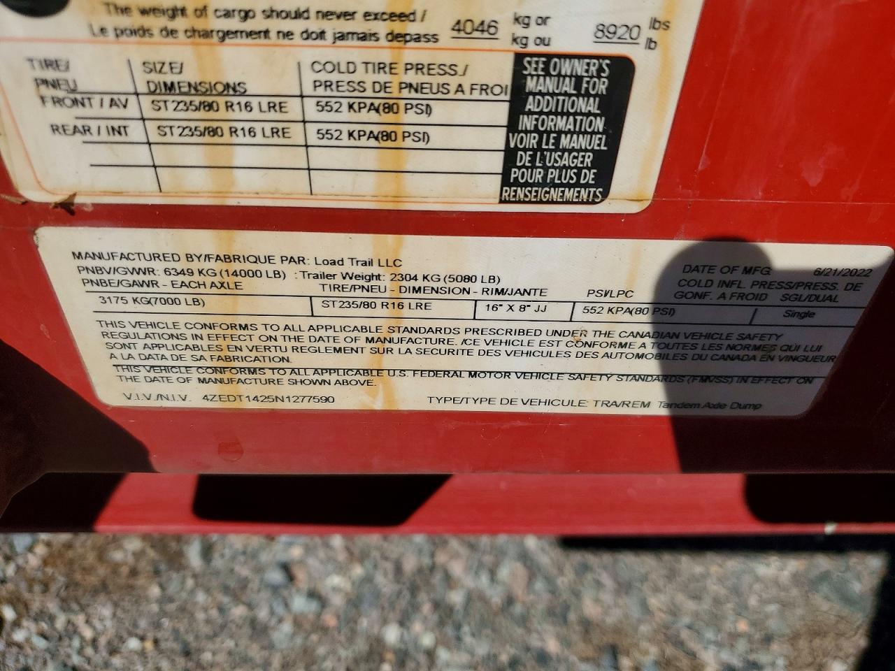 2022 Load Trail Dump Trailer
