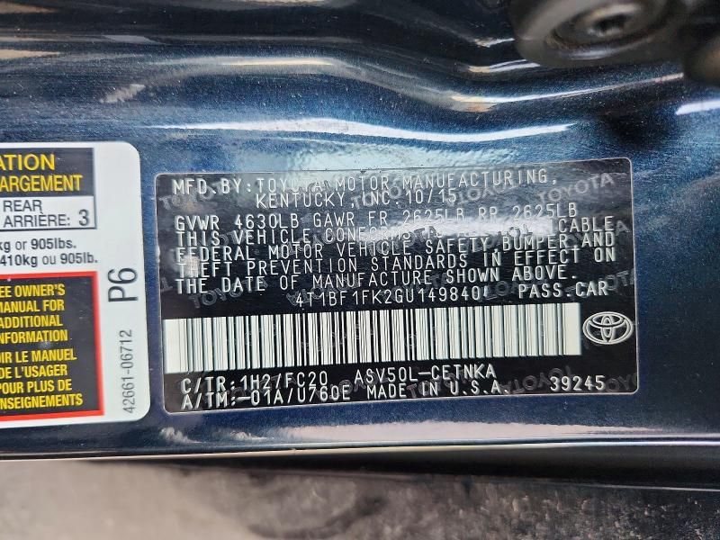 2016 Toyota Camry le