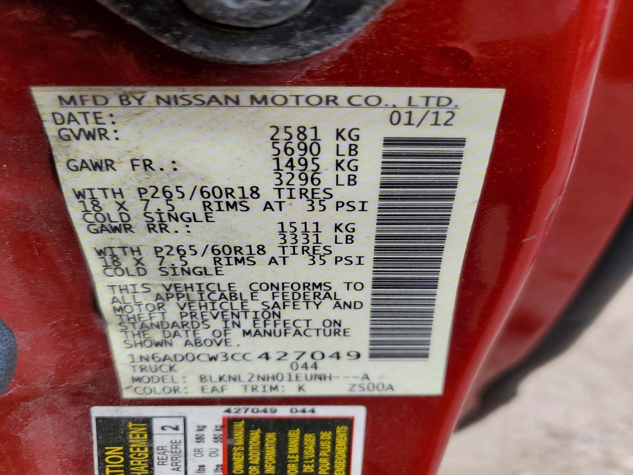 2012 Nissan Frontier sv