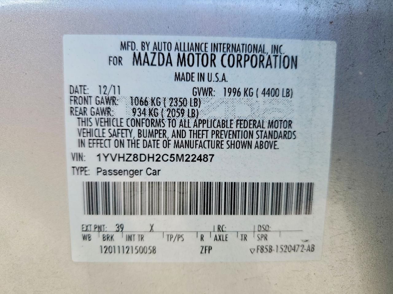 2012 Mazda 6 I