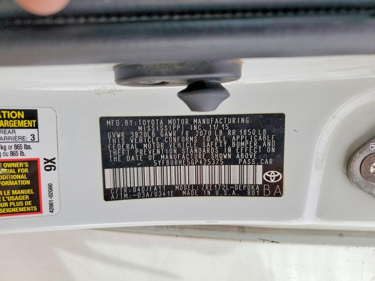 2016 Toyota Corolla l