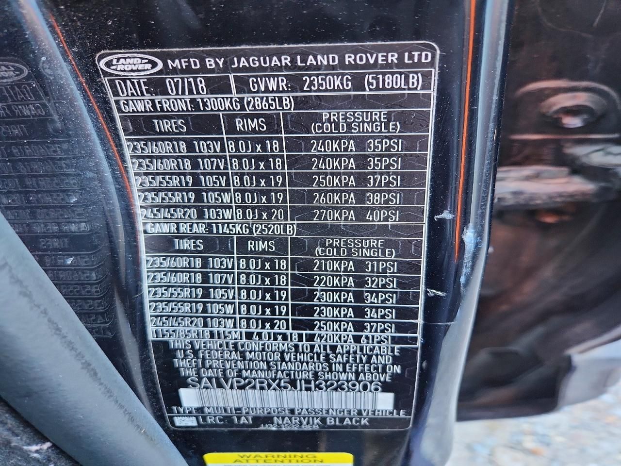 2018 Land Rover Range Rover Evoque se