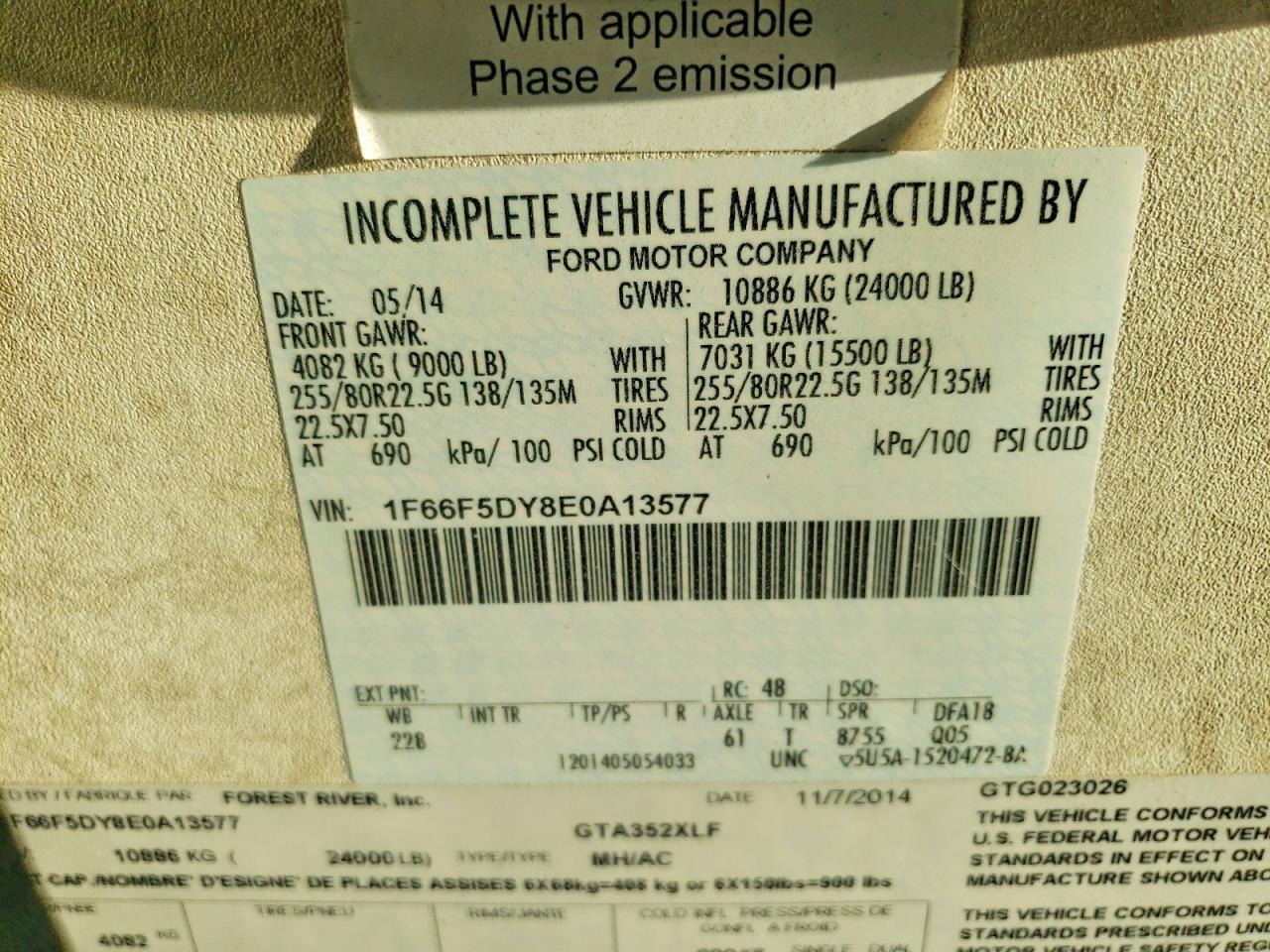 2015 Ford 2014 Ford F53-RV