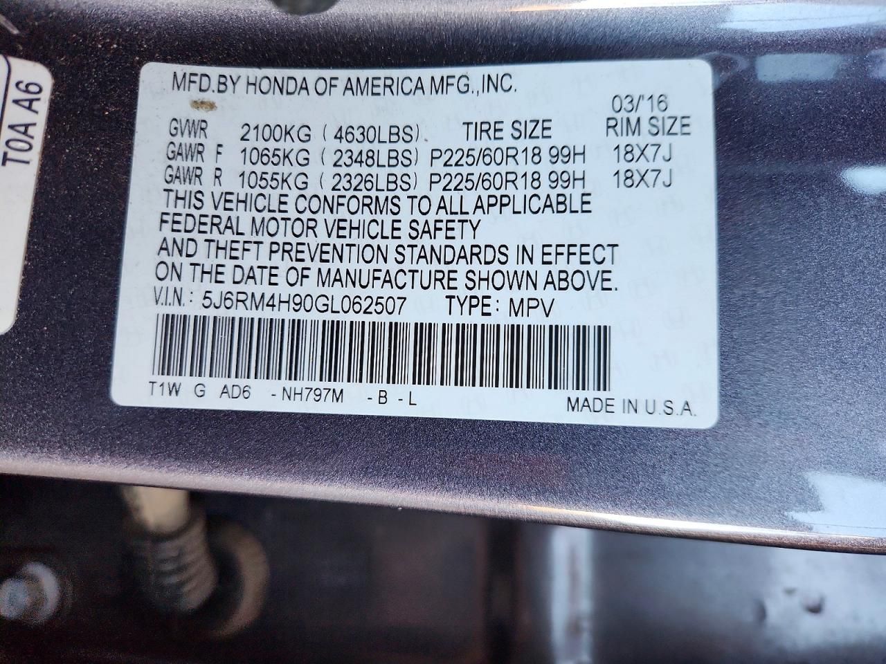 2016 Honda Cr-v Touring