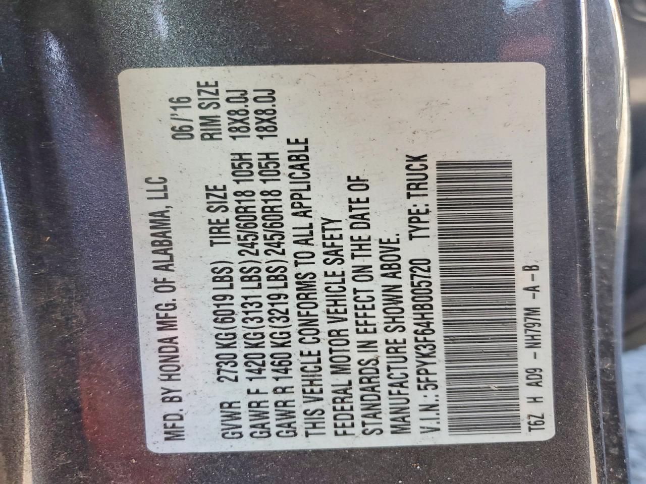 2017 Honda Ridgeline rtl