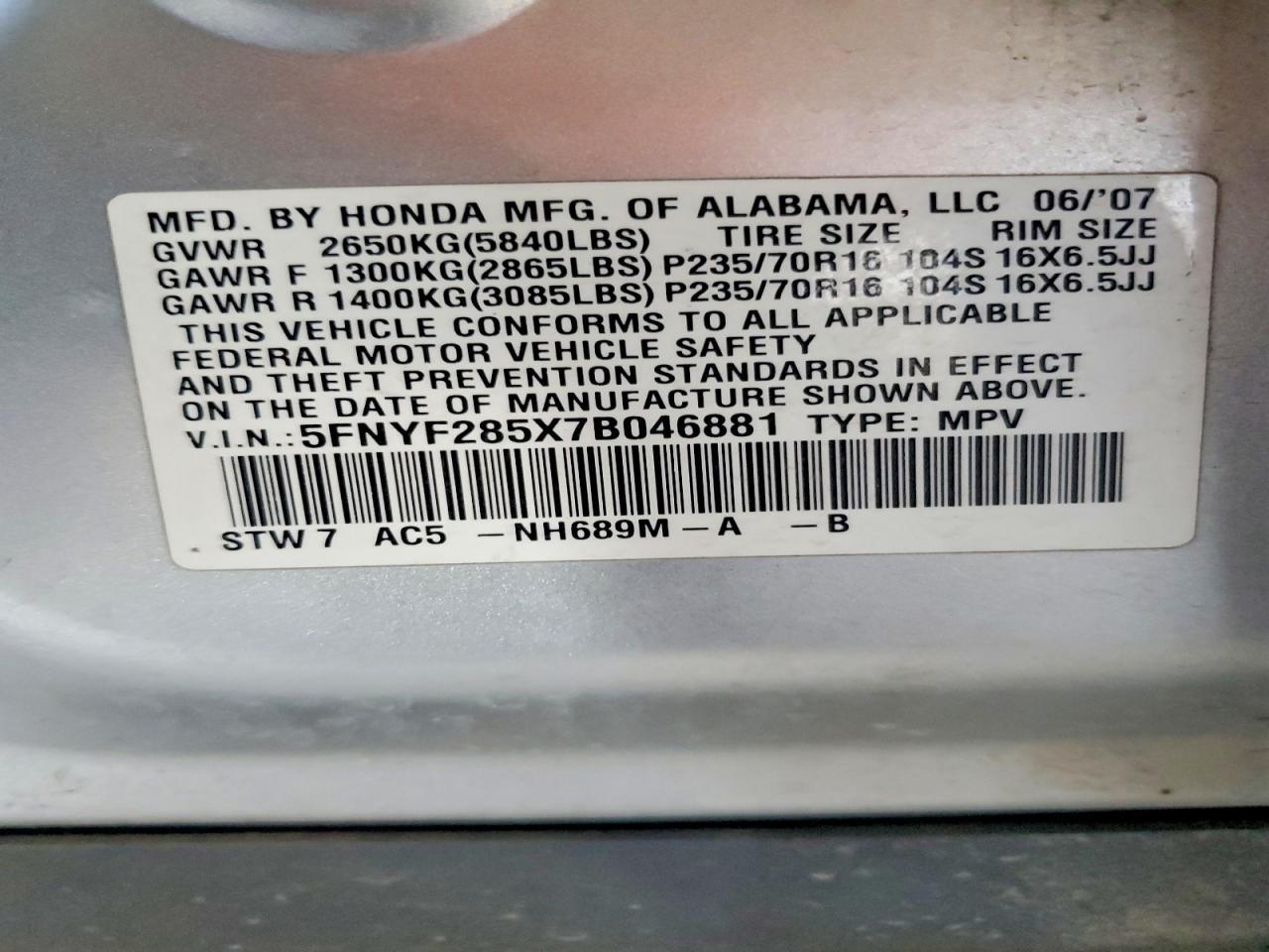 2007 Honda Pilot exl