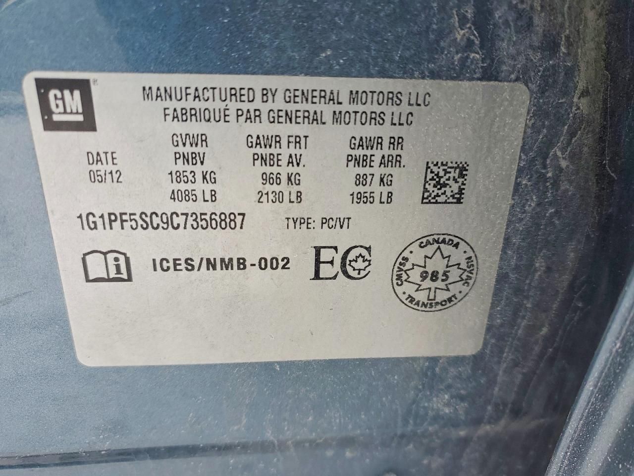 2012 Chevrolet Cruze lt