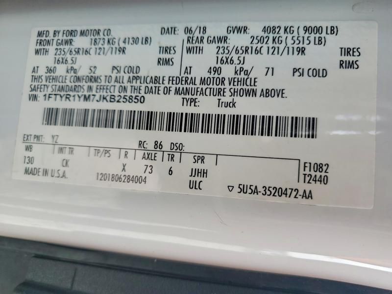 2018 Ford Transit 250 Utility / Service Van