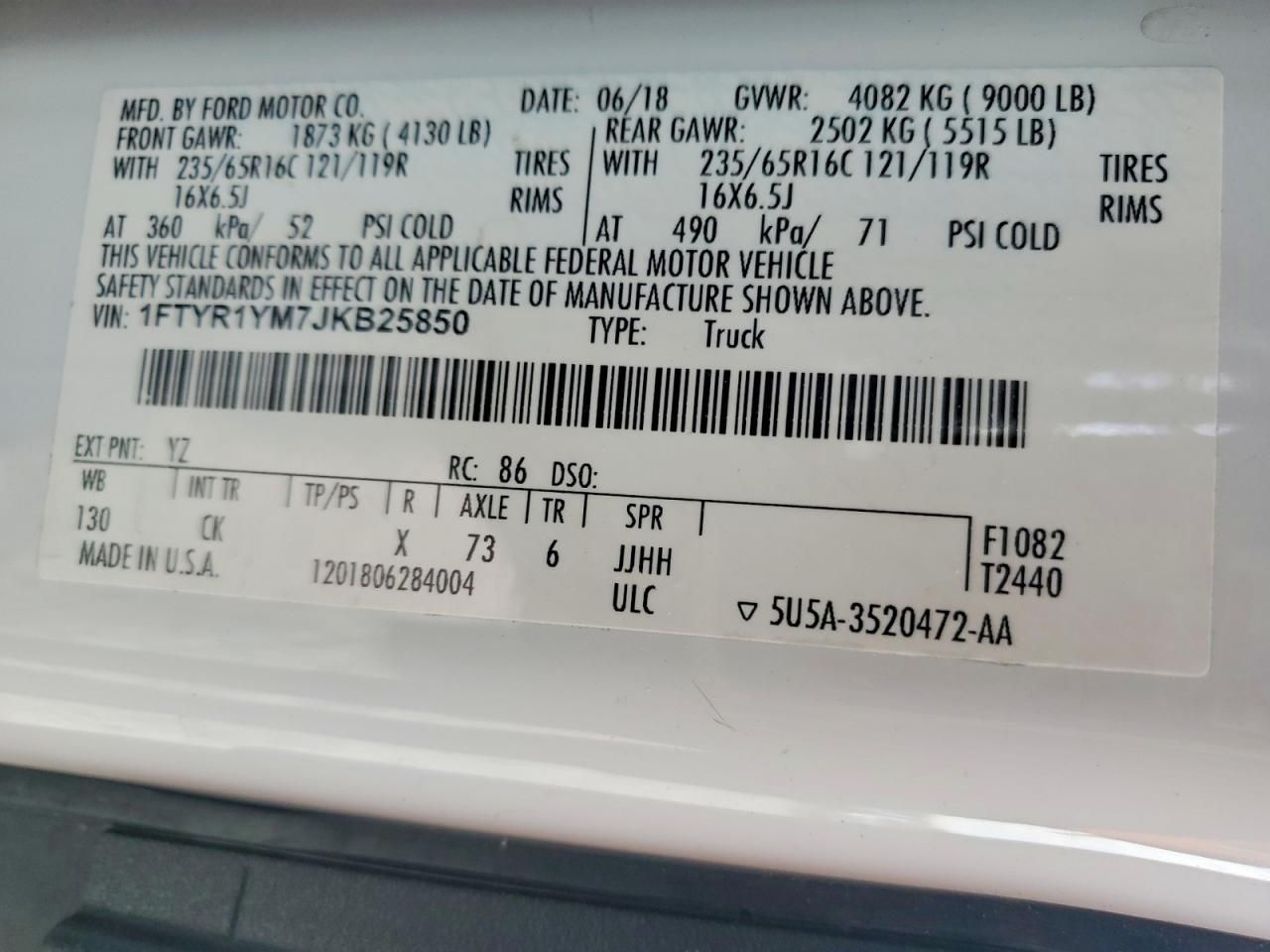 2018 Ford Transit 250 Utility / Service Van