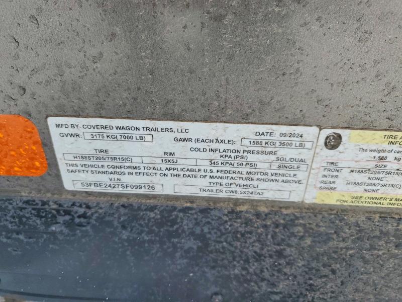 2025 Covered Wagon CW8.5X24TA2 Enclosed Cargo Trailer