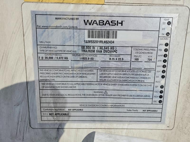 2024 Wabash Dvcvhpc DRY Van Trailer
