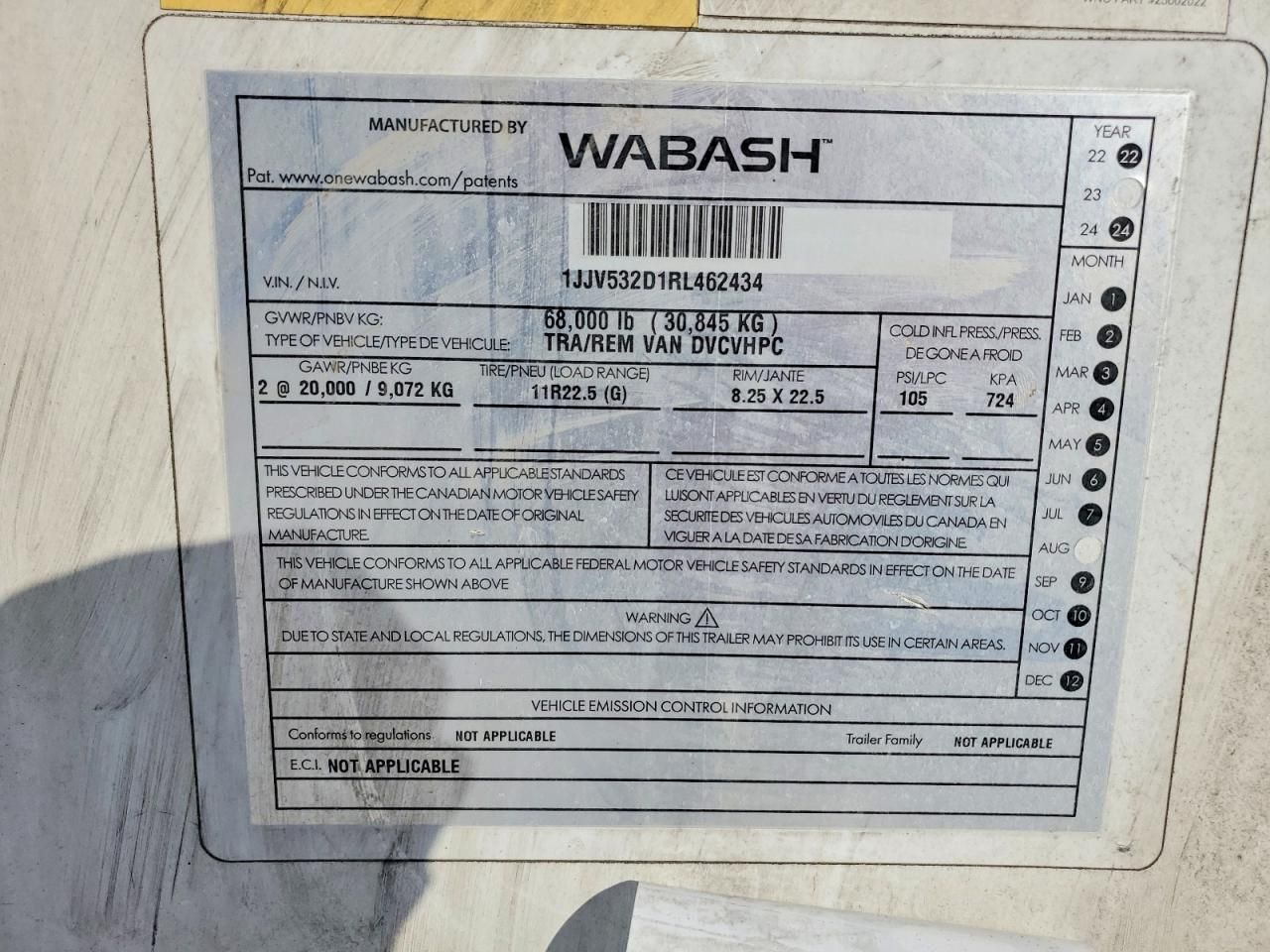 2024 Wabash Dvcvhpc dry van Trailer