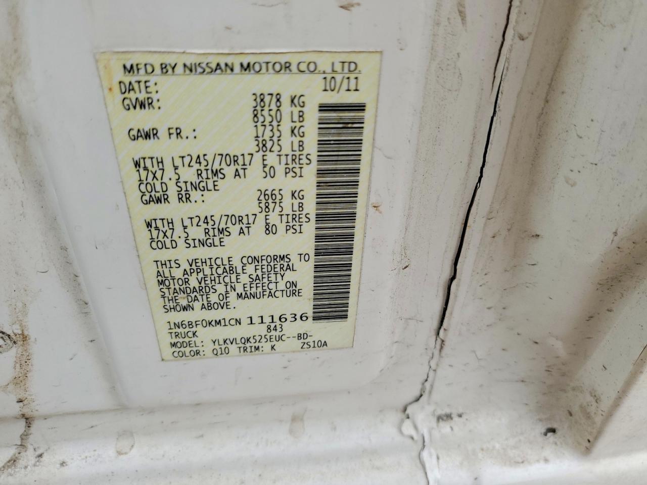 2012 Niss AN NV 1500 Utility / Service Van