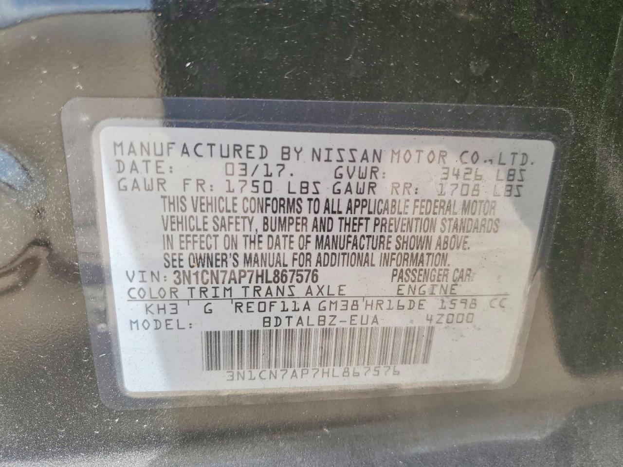 2017 Nissan Versa 1.6 s