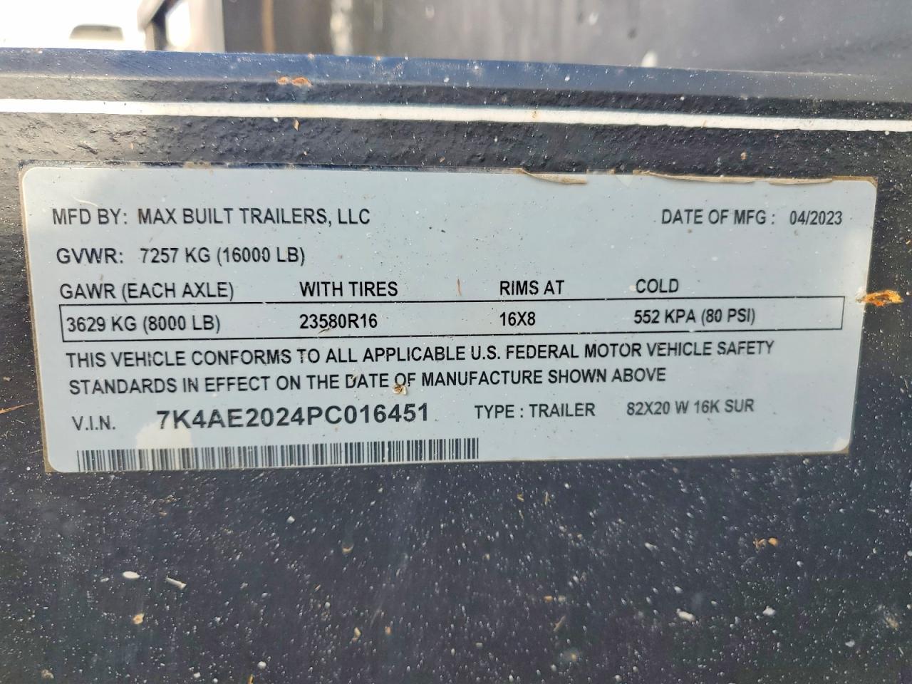 2023 Maxbuilt 82X20 W Equipment Trailer