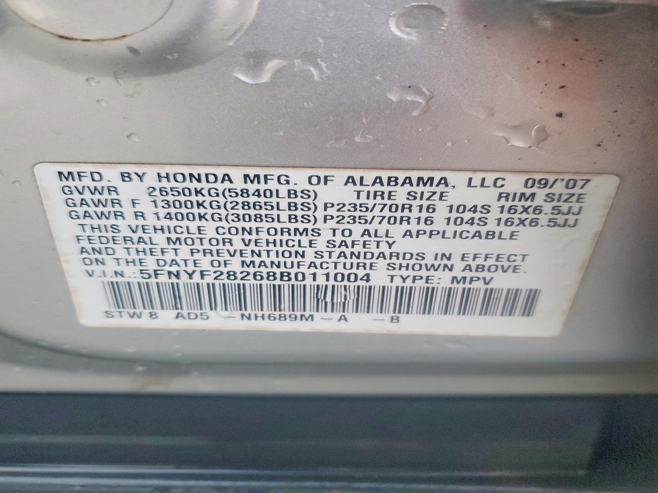 2008 Honda Pilot vp
