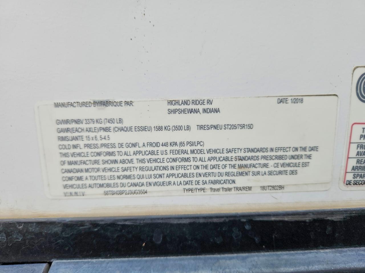 2018 Highland Ridge 18UT2802BH Camper