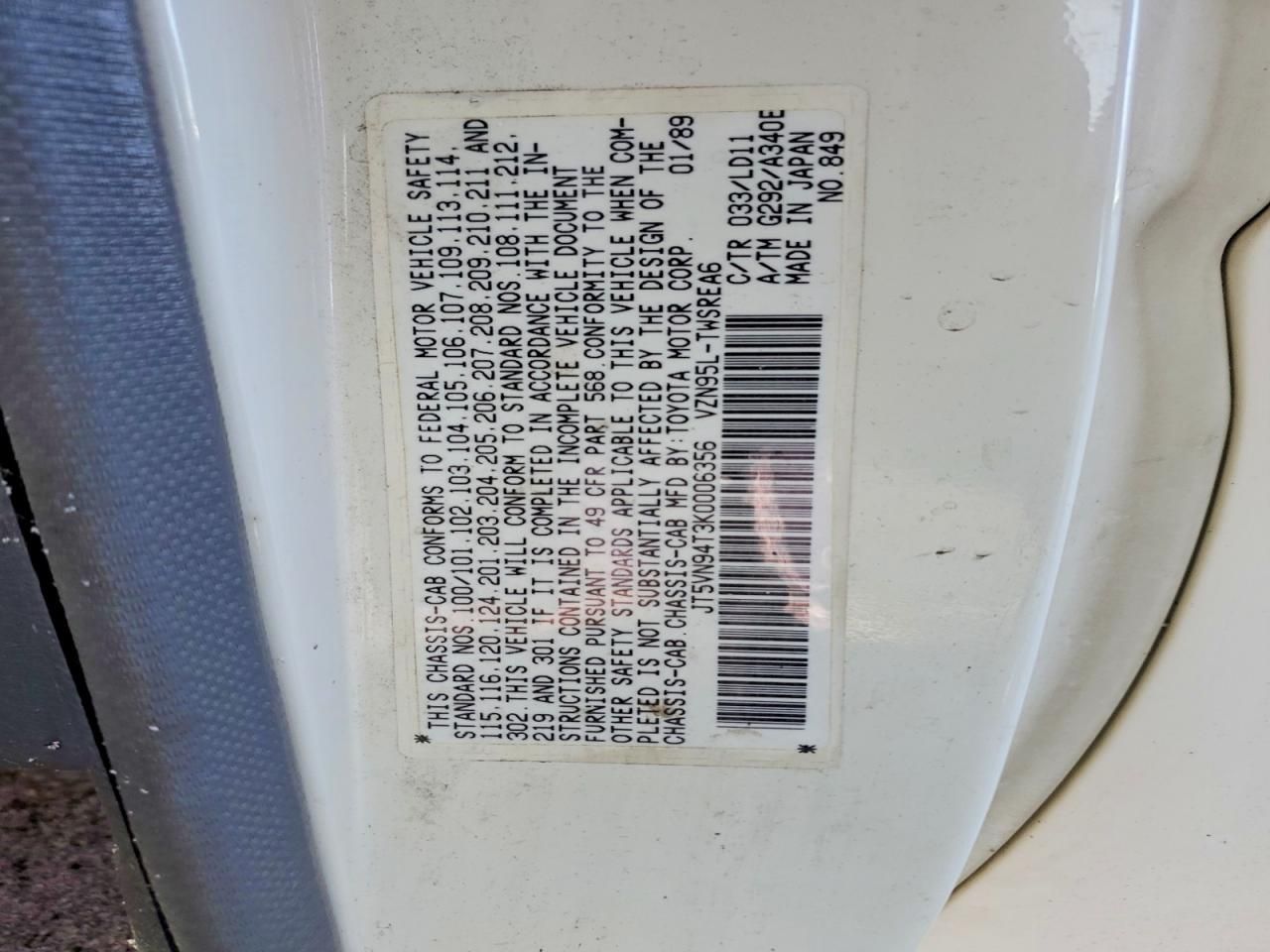 1989 Toyota Pickup Cab Chassis Super Long Wheelbase