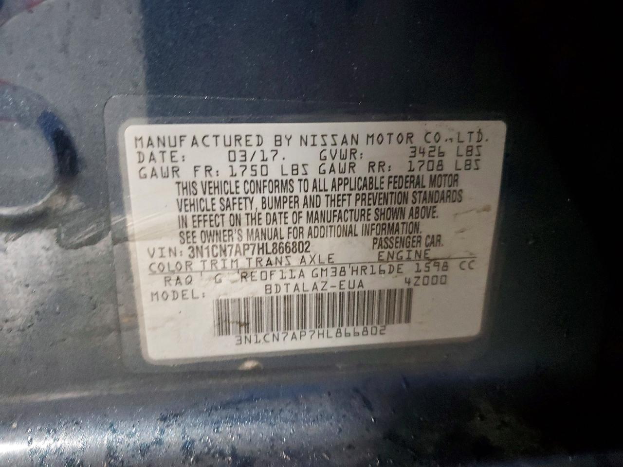 2017 Niss Versa 1.6 s Plus